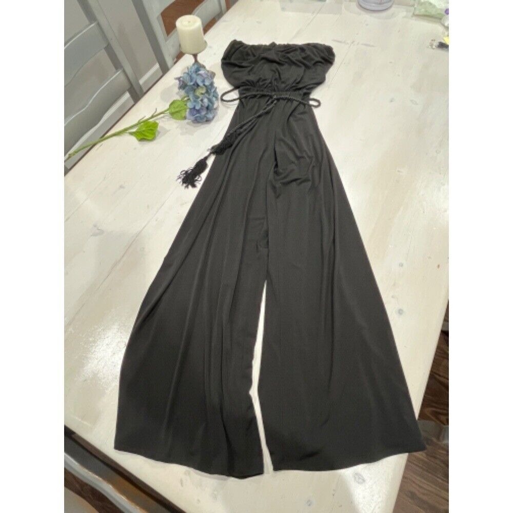 Ariella Black Jumpsuit Wide Leg Strapless Drawstring Waist Size M‎ - Picture 3 of 8
